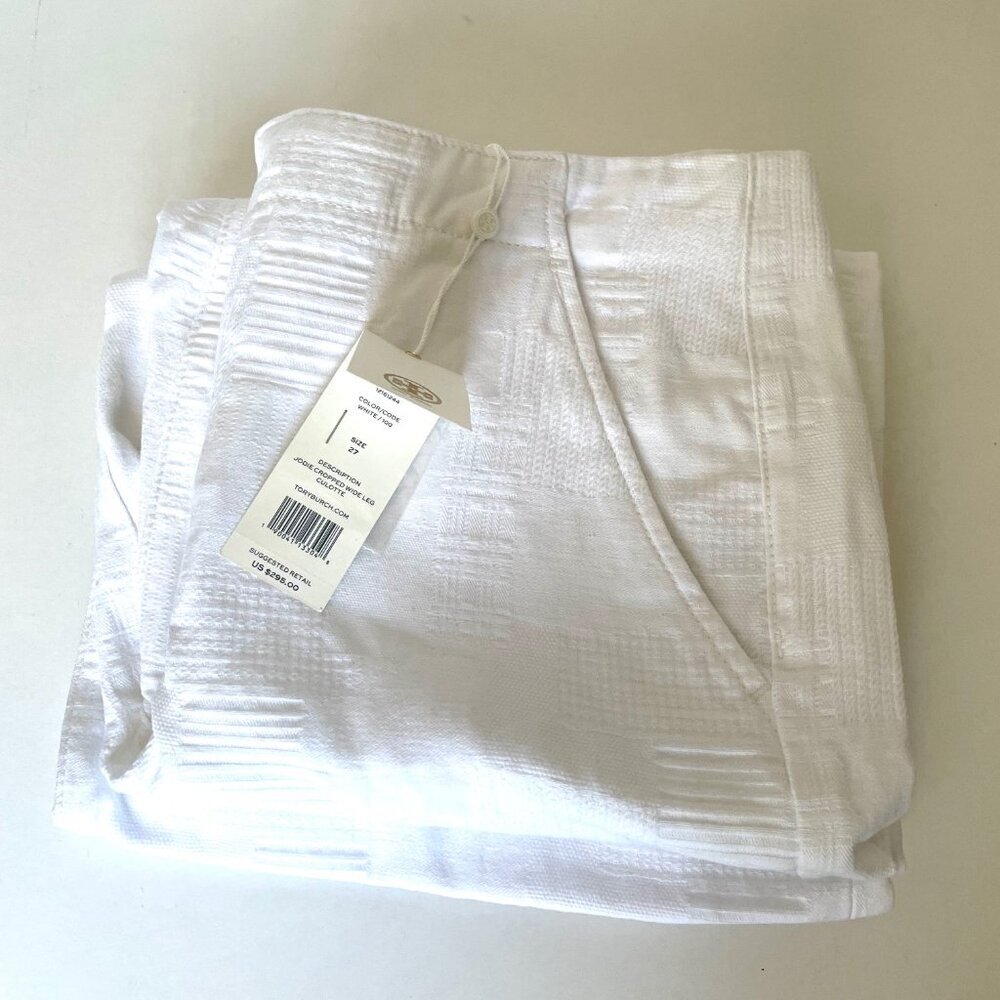 Tory Burch White Jacquard Wide Leg Crop Pant Womens 27 - Picture 3 of 13